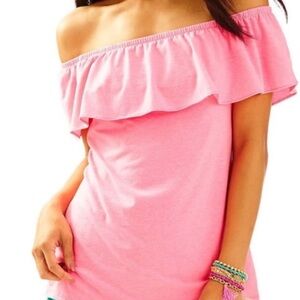 NWT Lilly Pulitzer La Fortuna Off-The-Shoulders Ruffle Top SZ XXS Capri Coral